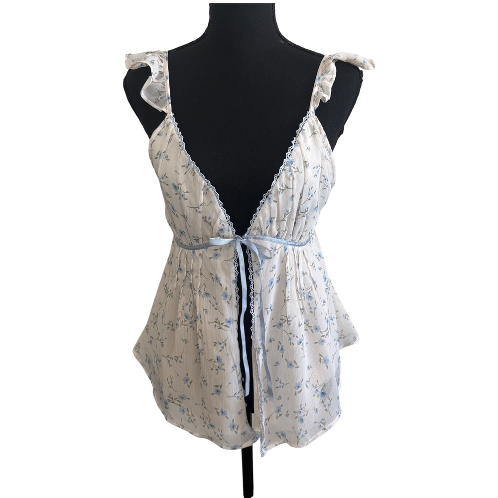 Kirious Womens Milkmaid Floral Babydoll Top M Softgirl Coquette Fairycore Dainty